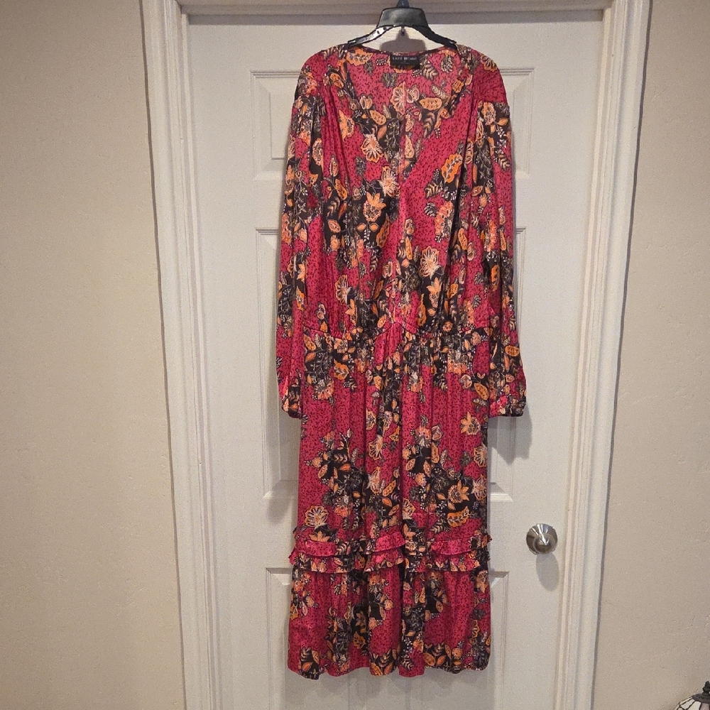 Lane Bryant Pink and Black Floral Paisley Long Sleeve Dress